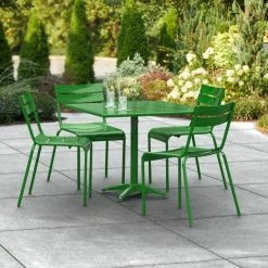 Lancaster Table & Seating 36" X 36" Green Powder-Coated Aluminum Standard Height Outdoor Table With Umbrella Hole And 4 Side Chairs