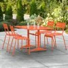 Lancaster Table & Seating 32" X 48" Orange Powder-Coated Aluminum Standard Height Outdoor Table With Umbrella Hole And 4 Side Chairs