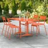 Lancaster Table & Seating 32" X 60" Orange Powder-Coated Aluminum Standard Height Outdoor Table With Umbrella Hole And 4 Side Chairs