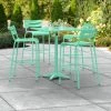 Lancaster Table & Seating 32" X 32" Seafoam Powder-Coated Aluminum Bar Height Outdoor Table With Umbrella Hole And 4 Barstools