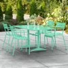 Lancaster Table & Seating 32" X 60" Seafoam Powder-Coated Aluminum Standard Height Outdoor Table With Umbrella Hole And 4 Arm Chairs