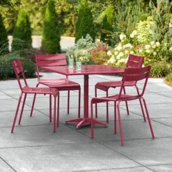 Lancaster Table & Seating 36" X 36" Sangria Powder-Coated Aluminum Standard Height Outdoor Table With Umbrella Hole And 4 Side Chairs