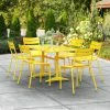Lancaster Table & Seating 32" X 60" Yellow Powder-Coated Aluminum Standard Height Outdoor Table With Umbrella Hole And 6 Side Chairs