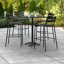 Lancaster Table & Seating 32" X 32" Black Powder-Coated Aluminum Bar Height Outdoor Table With Umbrella Hole And 4 Barstools
