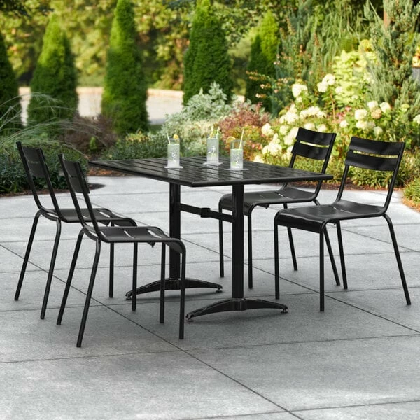 Lancaster Table & Seating 32" X 48" Black Powder-Coated Aluminum Standard Height Outdoor Table With Umbrella Hole And 4 Side Chairs 1 Lancaster Table & Seating 32" X 48" Black Powder-Coated Aluminum Standard Height Outdoor Table With Umbrella Hole And 4 Side Chairs