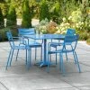 Lancaster Table & Seating 36" X 36" Blue Powder-Coated Aluminum Dining Height Outdoor Table With Umbrella Hole And 4 Arm Chairs