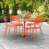 Lancaster Table & Seating 36" X 36" Orange Powder-Coated Aluminum Standard Height Outdoor Table With Umbrella Hole And 4 Side Chairs