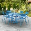 Lancaster Table & Seating 32" X 60" Blue Powder-Coated Aluminum Dining Height Outdoor Table With Umbrella Hole And 6 Side Chairs