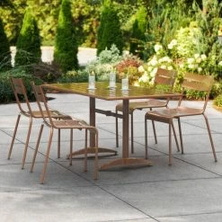 Lancaster Table & Seating 32" X 60" Brown Powder-Coated Aluminum Dining Height Outdoor Table With Umbrella Hole