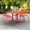 Lancaster Table & Seating 32" X 60" Red Powder-Coated Aluminum Dining Height Outdoor Table With Umbrella Hole