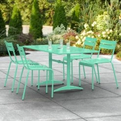 Lancaster Table & Seating 32" X 60" Sea Foam Powder-Coated Aluminum Dining Height Outdoor Table With Umbrella Hole