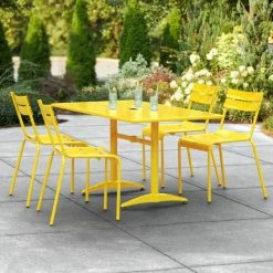 Lancaster Table & Seating 32" X 60" Yellow Powder-Coated Aluminum Dining Height Outdoor Table With Umbrella Hole