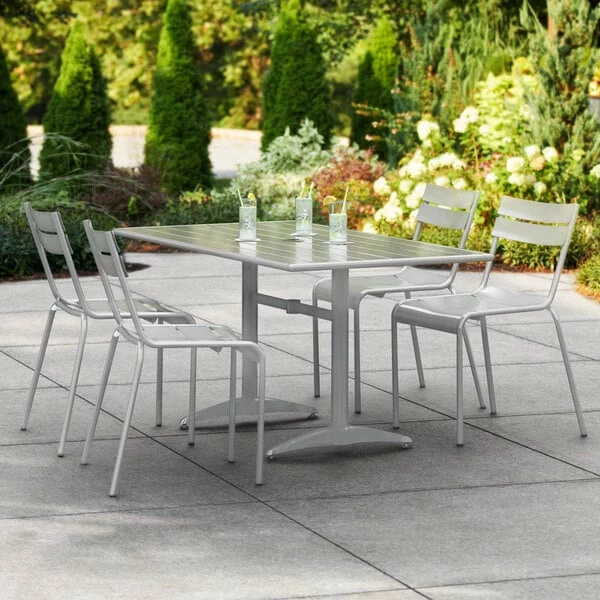 Lancaster Table & Seating 32" X 60" Silver Powder-Coated Aluminum Dining Height Outdoor Table With Umbrella Hole 1 Lancaster Table & Seating 32" X 60" Silver Powder-Coated Aluminum Dining Height Outdoor Table With Umbrella Hole