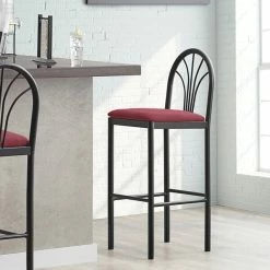 Lancaster Table & Seating Fan Back Bar Height Cafe Chair With 1 3/4" Maroon Fabric Seat