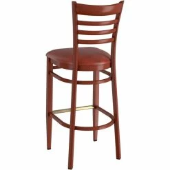 LT&S Spartan Series Lancaster Table & Seating Spartan Series Bar Height Metal Ladder Back Chair With Mahogany Wood Grain Finish And Burgundy Vinyl Seat -Lancaster Table & Seating Shop 2371267