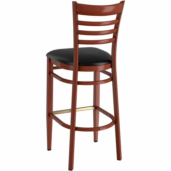 LT&S Spartan Series Lancaster Table & Seating Spartan Series Bar Height Metal Ladder Back Chair With Mahogany Wood Grain Finish And Black Vinyl Seat 3 LT&S Spartan Series Lancaster Table & Seating Spartan Series Bar Height Metal Ladder Back Chair With Mahogany Wood Grain Finish And Black Vinyl Seat - Image 3