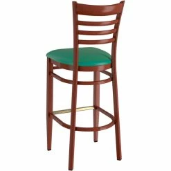 LT&S Spartan Series Lancaster Table & Seating Spartan Series Bar Height Metal Ladder Back Chair With Mahogany Wood Grain Finish And Green Vinyl Seat -Lancaster Table & Seating Shop 2371275