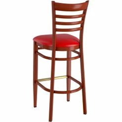 LT&S Spartan Series Lancaster Table & Seating Spartan Series Bar Height Metal Ladder Back Chair With Mahogany Wood Grain Finish And Red Vinyl Seat -Lancaster Table & Seating Shop 2371281