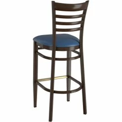 LT&S Spartan Series Lancaster Table & Seating Spartan Series Bar Height Metal Ladder Back Chair With Walnut Wood Grain Finish And Navy Vinyl Seat -Lancaster Table & Seating Shop 2371299