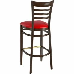 LT&S Spartan Series Lancaster Table & Seating Spartan Series Bar Height Metal Ladder Back Chair With Walnut Wood Grain Finish And Red Vinyl Seat -Lancaster Table & Seating Shop 2371301