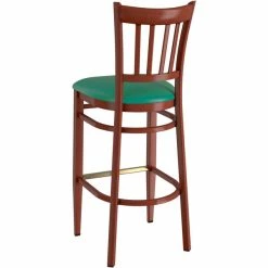 LT&S Spartan Series Lancaster Table & Seating Spartan Series Bar Height Metal Slat Back Chair With Mahogany Wood Grain Finish And Green Vinyl Seat -Lancaster Table & Seating Shop 2371305