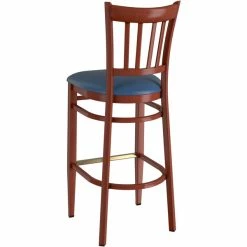 LT&S Spartan Series Lancaster Table & Seating Spartan Series Bar Height Metal Slat Back Chair With Mahogany Wood Grain Finish And Navy Vinyl Seat -Lancaster Table & Seating Shop 2371317