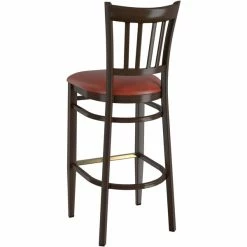 LT&S Spartan Series Lancaster Table & Seating Spartan Series Bar Height Metal Slat Back Chair With Walnut Wood Grain Finish And Burgundy Vinyl Seat -Lancaster Table & Seating Shop 2371327