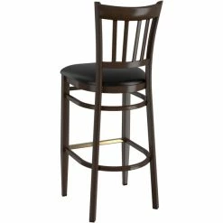 LT&S Spartan Series Lancaster Table & Seating Spartan Series Bar Height Metal Slat Back Chair With Walnut Wood Grain Finish And Black Vinyl Seat -Lancaster Table & Seating Shop 2371330