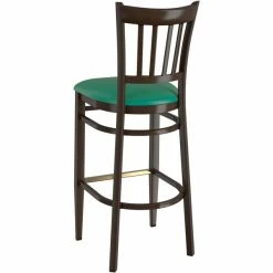 LT&S Spartan Series Lancaster Table & Seating Spartan Series Bar Height Metal Slat Back Chair With Walnut Wood Grain Finish And Green Vinyl Seat -Lancaster Table & Seating Shop 2371335