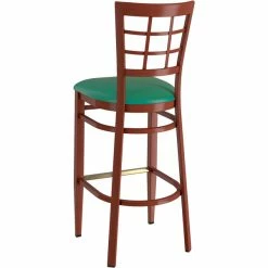 LT&S Spartan Series Lancaster Table & Seating Spartan Series Bar Height Metal Window Back Chair With Mahogany Wood Grain Finish And Green Vinyl Seat -Lancaster Table & Seating Shop 2371354