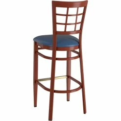 LT&S Spartan Series Lancaster Table & Seating Spartan Series Bar Height Metal Window Back Chair With Mahogany Wood Grain Finish And Navy Vinyl Seat -Lancaster Table & Seating Shop 2371359