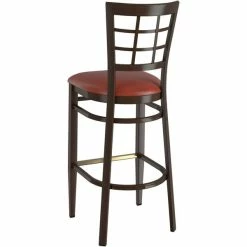 LT&S Spartan Series Lancaster Table & Seating Spartan Series Bar Height Metal Window Back Chair With Walnut Wood Grain Finish And Burgundy Vinyl Seat -Lancaster Table & Seating Shop 2371365