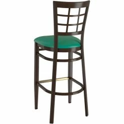 LT&S Spartan Series Lancaster Table & Seating Spartan Series Bar Height Metal Window Back Chair With Walnut Wood Grain Finish And Green Vinyl Seat -Lancaster Table & Seating Shop 2371375
