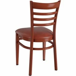 LT&S Spartan Series Lancaster Table & Seating Spartan Series Metal Ladder Back Chair With Mahogany Wood Grain Finish And Burgundy Vinyl Seat -Lancaster Table & Seating Shop 2371387