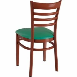 LT&S Spartan Series Lancaster Table & Seating Spartan Series Metal Ladder Back Chair With Mahogany Wood Grain Finish And Green Vinyl Seat -Lancaster Table & Seating Shop 2371393