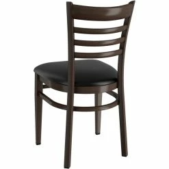 LT&S Spartan Series Lancaster Table & Seating Spartan Series Metal Ladder Back Chair With Walnut Wood Grain Finish And Black Vinyl Seat -Lancaster Table & Seating Shop 2371409