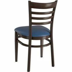 LT&S Spartan Series Lancaster Table & Seating Spartan Series Metal Ladder Back Chair With Walnut Wood Grain Finish And Navy Vinyl Seat -Lancaster Table & Seating Shop 2371417