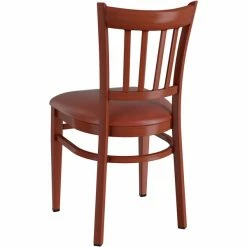 LT&S Spartan Series Lancaster Table & Seating Spartan Series Metal Slat Back Chair With Mahogany Wood Grain Finish And Burgundy Vinyl Seat -Lancaster Table & Seating Shop 2371427