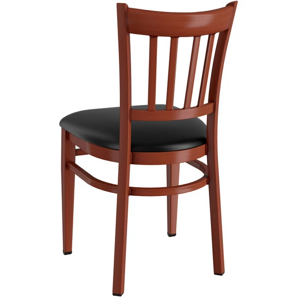 LT&S Spartan Series Lancaster Table & Seating Spartan Series Metal Slat Back Chair With Mahogany Wood Grain Finish And Black Vinyl Seat 3 LT&S Spartan Series Lancaster Table & Seating Spartan Series Metal Slat Back Chair With Mahogany Wood Grain Finish And Black Vinyl Seat - Image 3