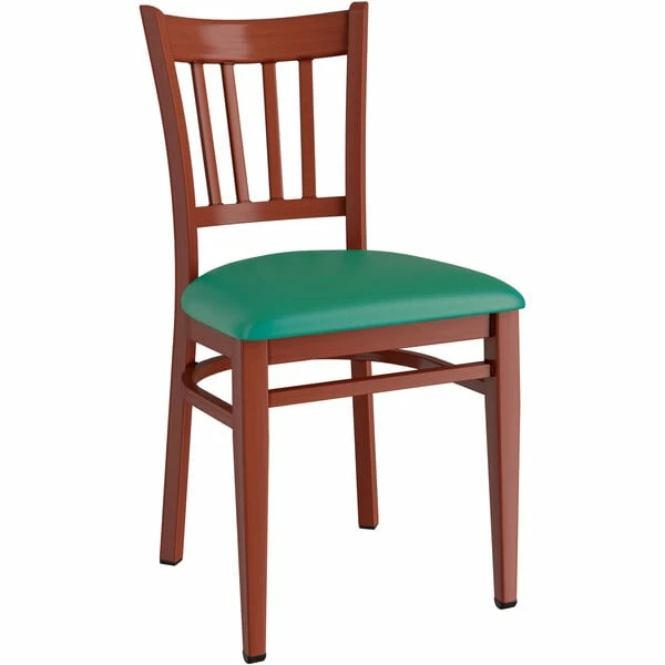 LT&S Spartan Series Lancaster Table & Seating Spartan Series Metal Slat Back Chair With Mahogany Wood Grain Finish And Green Vinyl Seat 2 LT&S Spartan Series Lancaster Table & Seating Spartan Series Metal Slat Back Chair With Mahogany Wood Grain Finish And Green Vinyl Seat - Image 2