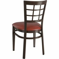 LT&S Spartan Series Lancaster Table & Seating Spartan Series Metal Window Back Chair With Walnut Wood Grain Finish And Burgundy Vinyl Seat -Lancaster Table & Seating Shop 2371487