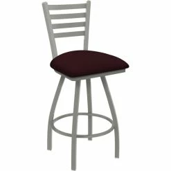 Holland Bar Stool XL 410 Jackie 25" Ladderback Swivel Counter Stool With Anodized Nickel Finish And Canter Bordeaux Padded Seat