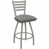 Holland Bar Stool XL 410 Jackie 25" Ladderback Swivel Counter Stool With Anodized Nickel Finish And Canter Folkstone Grey Padded Seat