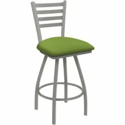 Holland Bar Stool XL 410 Jackie 25" Ladderback Swivel Counter Stool With Anodized Nickel Finish And Canter Kiwi Green Padded Seat