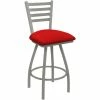 Holland Bar Stool XL 410 Jackie 25" Ladderback Swivel Counter Stool With Anodized Nickel Finish And Canter Red Padded Seat