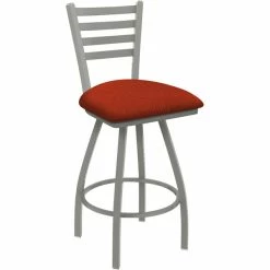 Holland Bar Stool XL 410 Jackie 25" Ladderback Swivel Counter Stool With Anodized Nickel Finish And Graph Poppy Padded Seat