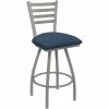 Holland Bar Stool XL 410 Jackie 25" Ladderback Swivel Counter Stool With Anodized Nickel Finish And Rein Bay Padded Seat