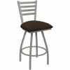 Holland Bar Stool XL 410 Jackie 25" Ladderback Swivel Counter Stool With Anodized Nickel Finish And Rein Coffee Padded Seat