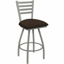 Holland Bar Stool XL 410 Jackie 25" Ladderback Swivel Counter Stool With Anodized Nickel Finish And Rein Coffee Padded Seat