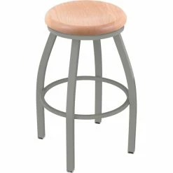 Holland Bar Stool XL 802 Misha 30" Ladderback Swivel Bar Stool With Anodized Nickel Finish And Natural Oak Seat